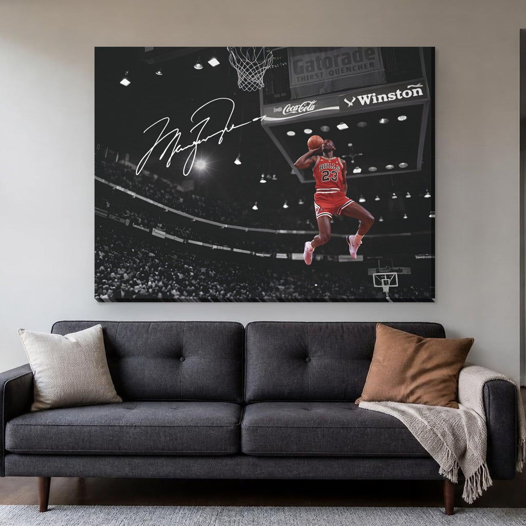 Michael Jordan Canvas — Slam Dunk on a living room wall