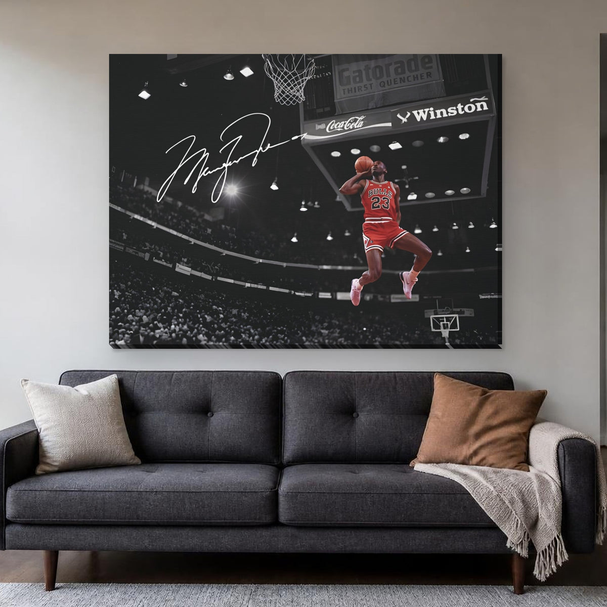 Michael Jordan Canvas — Slam Dunk on a living room wall