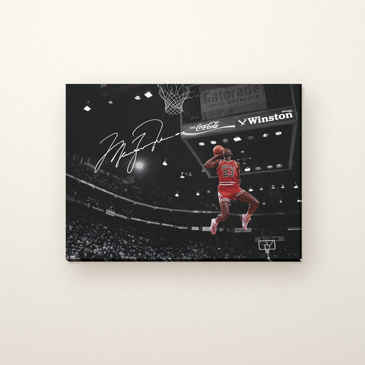 Michael Jordan Canvas — Slam Dunk on an ivory wall, closer view