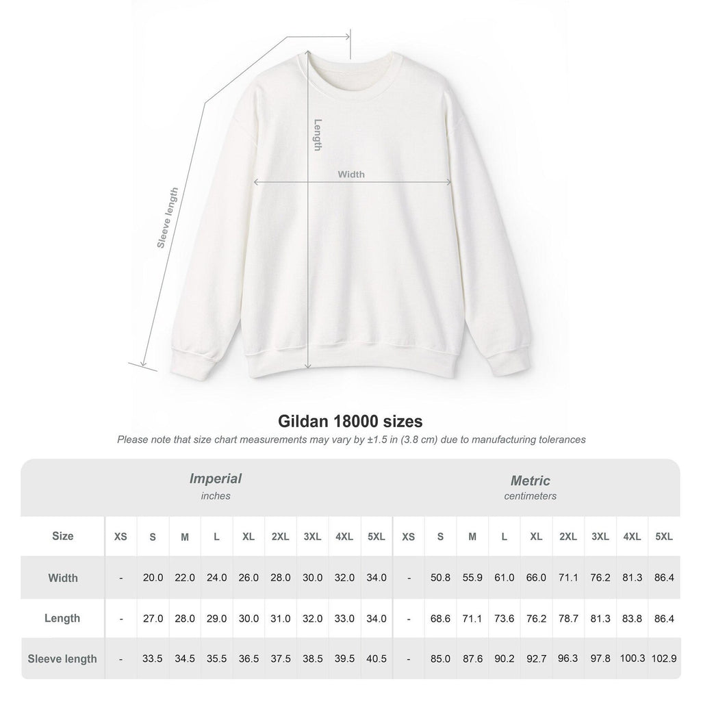Unisex crewneck sweatshirt size chart