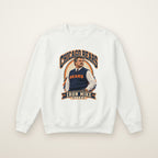 Mike Ditka Iron Mike Crewneck in White, flat lay on ivory