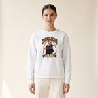 Model wearing the Mike Ditka Iron Mike Crewneck in White