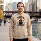 Mike Ditka "Iron Mike" Crewneck Sweatshirt — sand crewneck on men's model, Chicago River