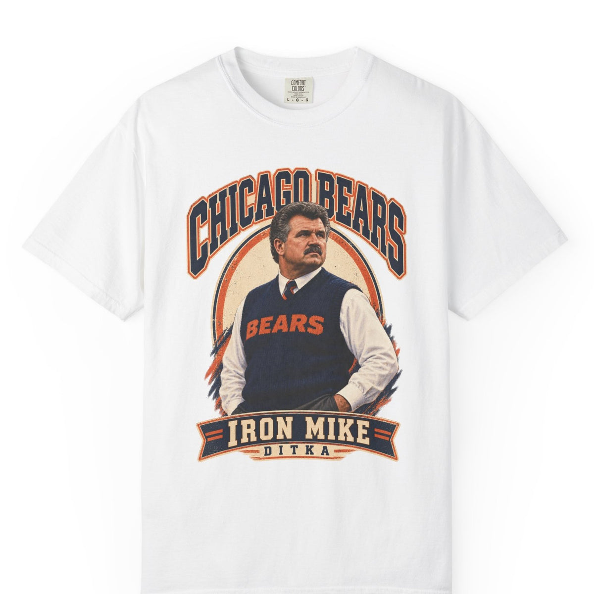 Mike Ditka "Iron Mike" Retro Coach T-Shirt | Comfort Colors — white flat lay