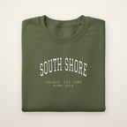 South Shore Chicago Home 2026 Embroidered Crewneck — White Thread on Military Green
