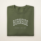 Burnside Chicago Embroidered Crewneck — White Thread on Military Green