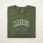 Clearing Chicago Embroidered Crewneck — White Thread on Military Green