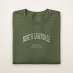 North Lawndale Chicago Home 2026 Embroidered Crewneck — White Thread on Military Green
