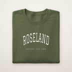 Roseland Chicago Embroidered Crewneck — White Thread on Military Green