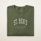 St. Ben's Chicago Home 2026 Embroidered Crewneck — White Thread on Military Green