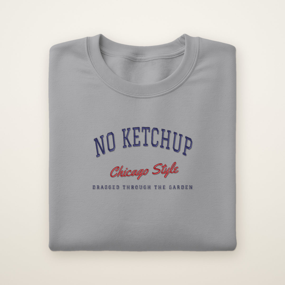 No Ketchup Chicago embroidered crewneck sweatshirt, Sport Grey, navy and red embroidery