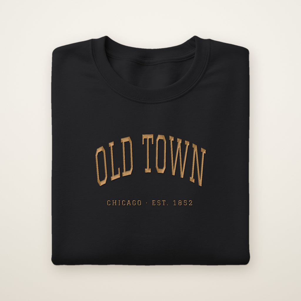 Old Town Chicago embroidered crewneck sweatshirt, Black, gold embroidery