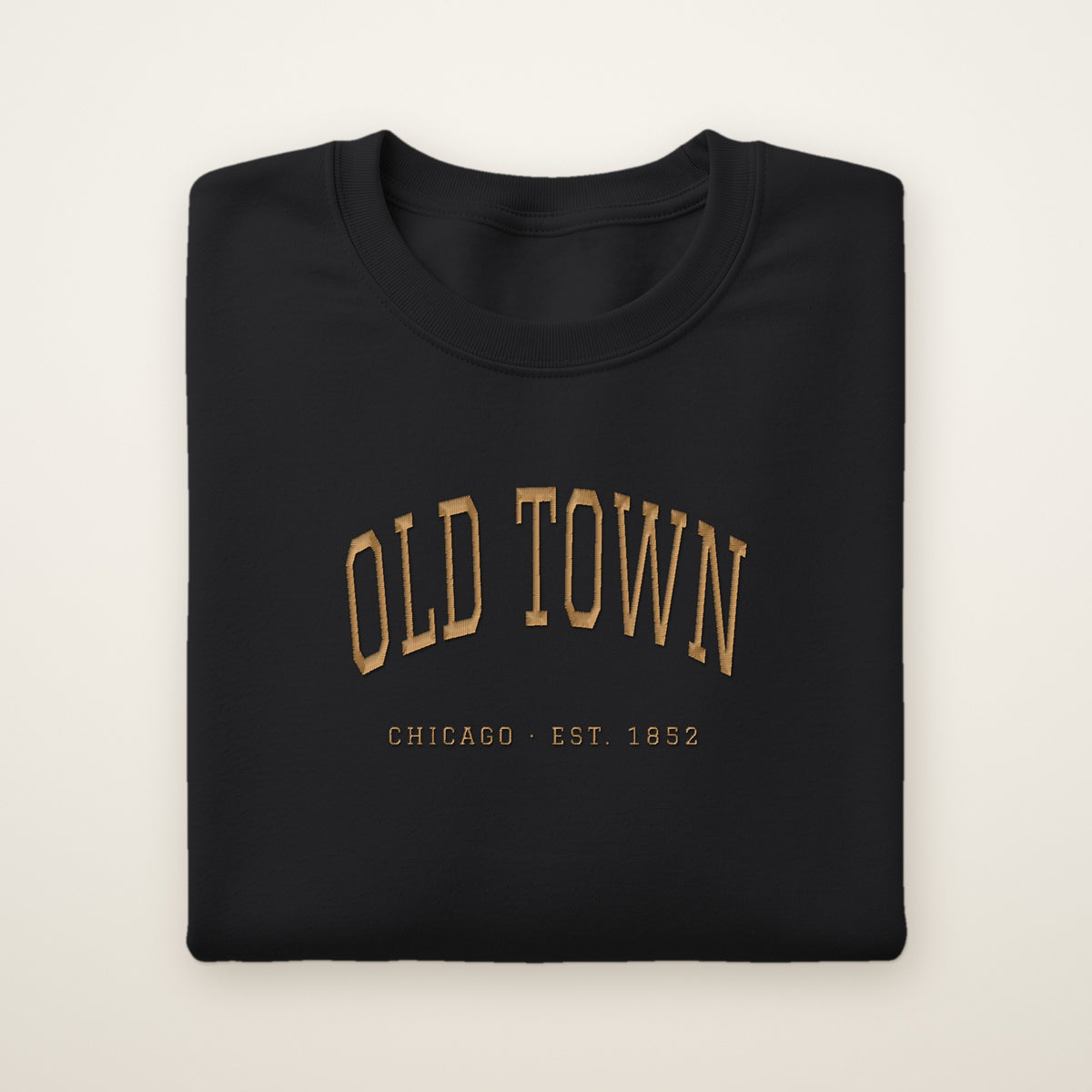 Old Town Chicago embroidered crewneck sweatshirt, Black, gold embroidery
