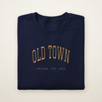 Old Town Chicago embroidered crewneck sweatshirt, Navy, gold embroidery
