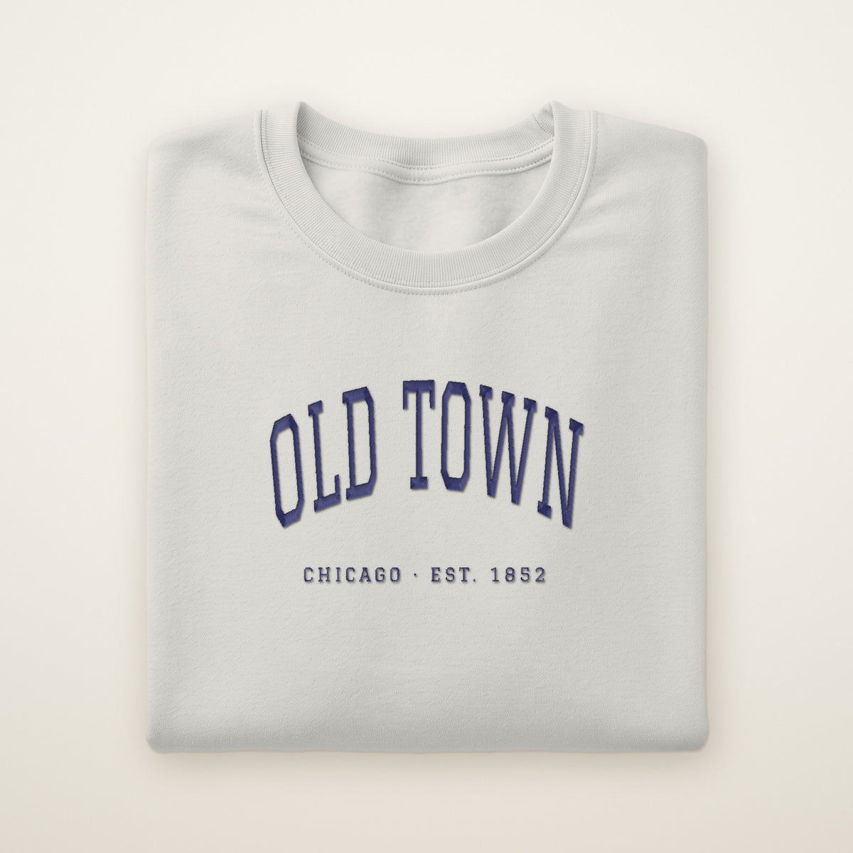 Old Town Chicago embroidered crewneck sweatshirt, Ash, navy embroidery