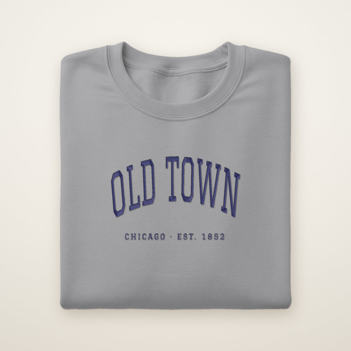Old Town Chicago embroidered crewneck sweatshirt, Sport Grey, navy embroidery