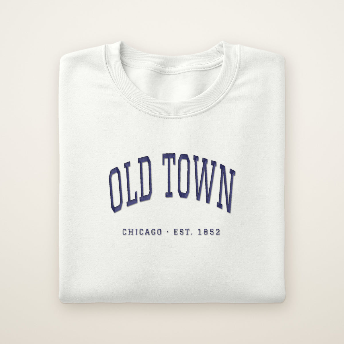 Old Town Chicago embroidered crewneck sweatshirt, White, navy embroidery