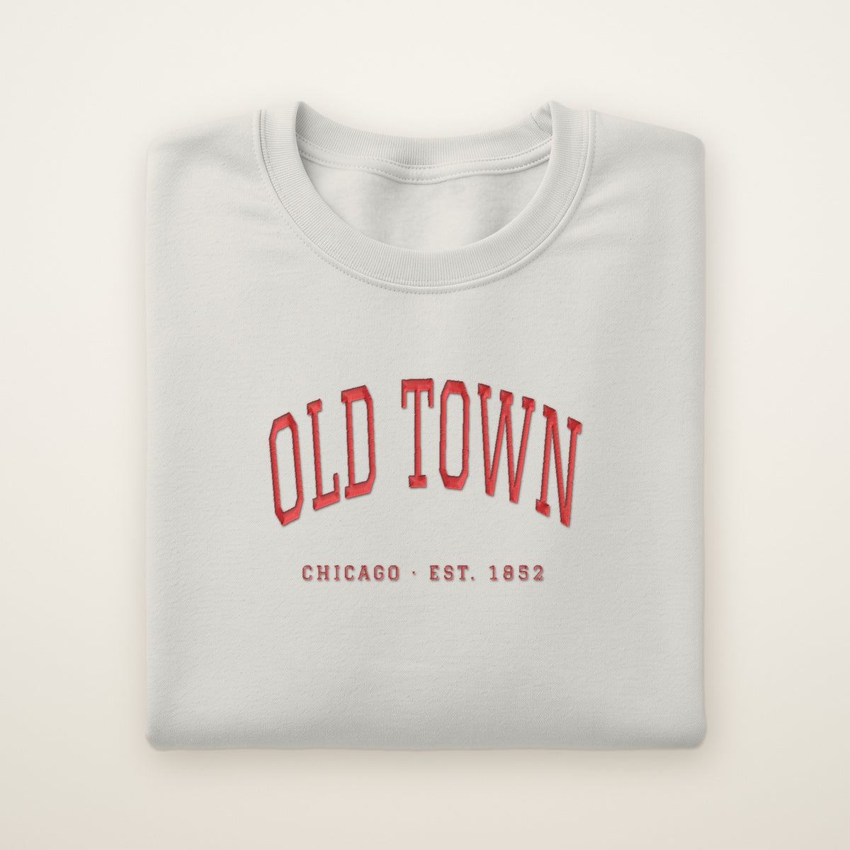 Old Town Chicago embroidered crewneck sweatshirt, Ash, red embroidery