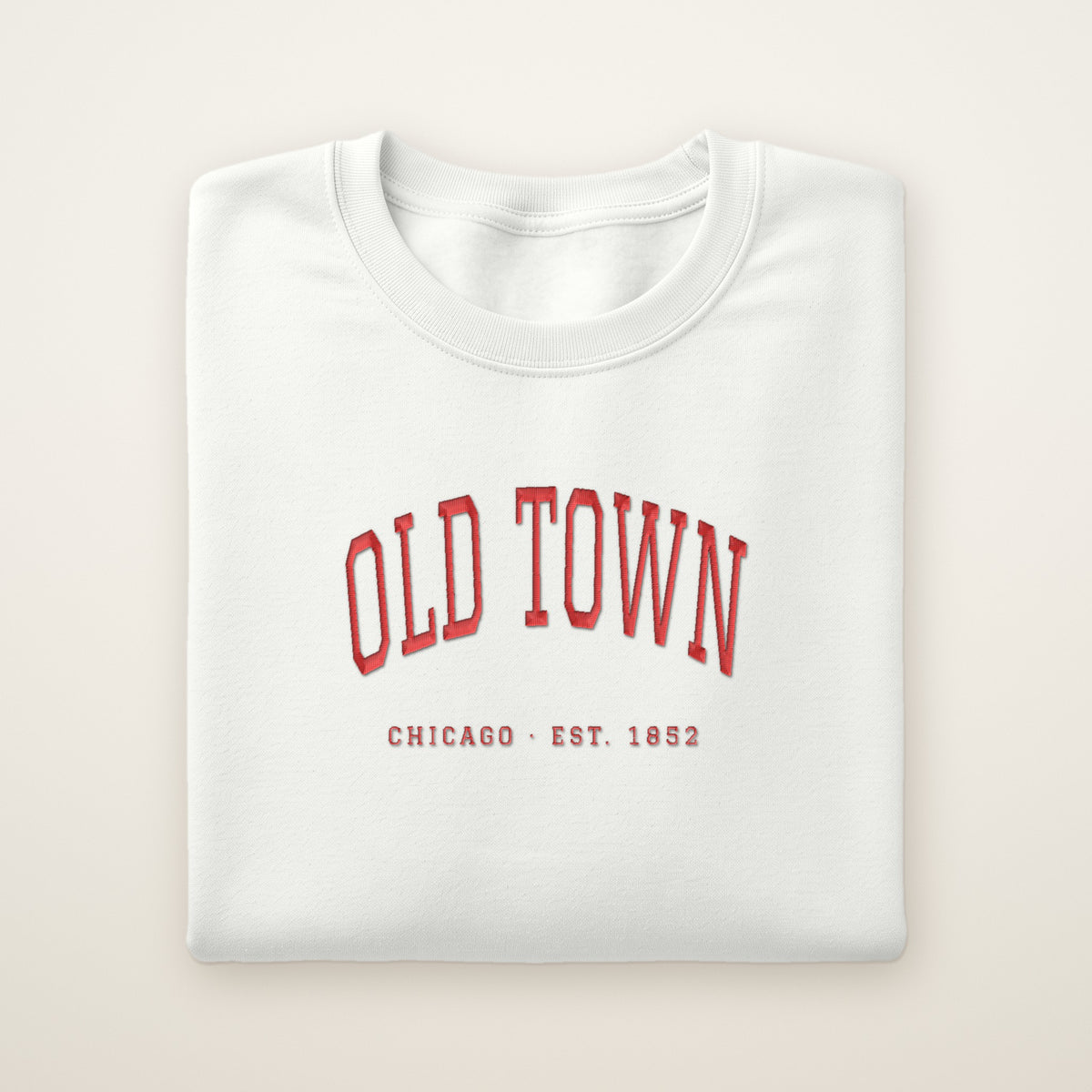 Old Town Chicago embroidered crewneck sweatshirt, White, red embroidery