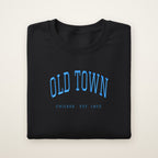 Old Town Chicago embroidered crewneck sweatshirt, Black, sky blue embroidery