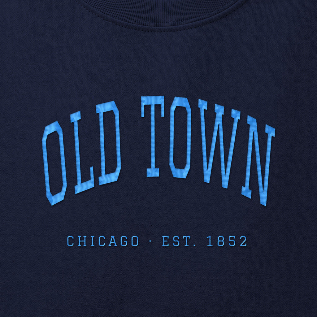 Close-up of sky blue satin-stitch Old Town embroidery