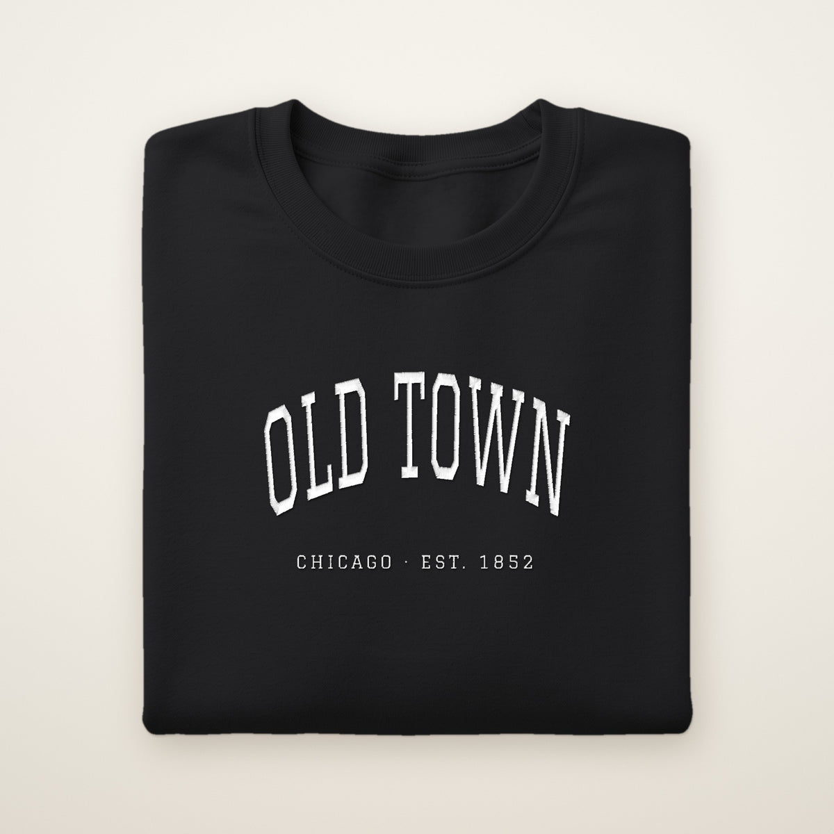 Old Town Chicago embroidered crewneck sweatshirt, Black, white embroidery