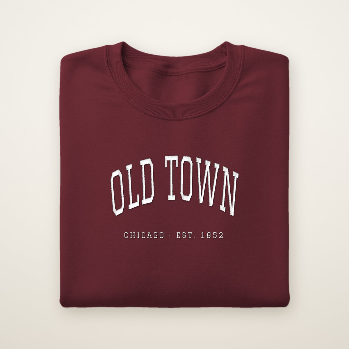 Old Town Chicago embroidered crewneck sweatshirt, Maroon, white embroidery