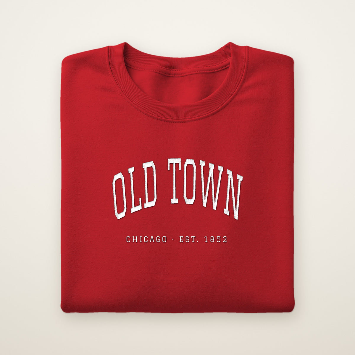 Old Town Chicago embroidered crewneck sweatshirt, Red, white embroidery
