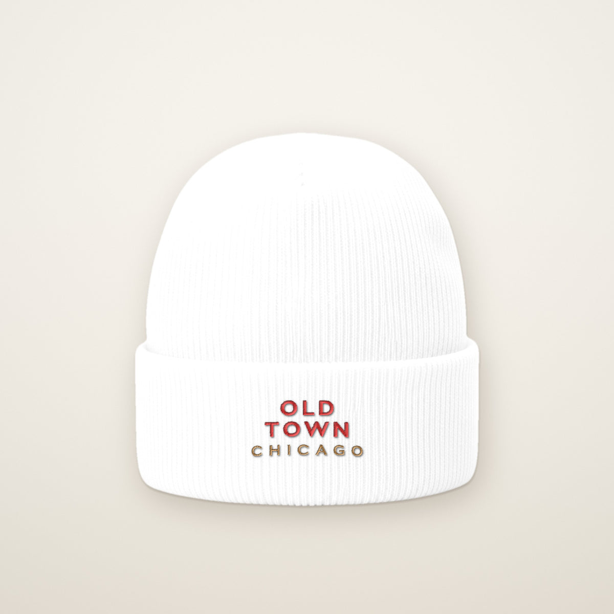 Old Town Chicago Embroidered Cuffed Beanie, Red Thread, front view