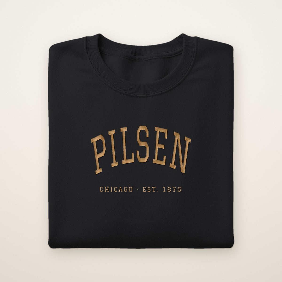 Pilsen Chicago embroidered crewneck sweatshirt, Black, gold embroidery