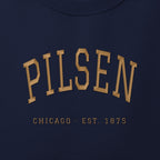 Close-up of gold satin-stitch Pilsen embroidery