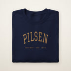 Pilsen Chicago embroidered crewneck sweatshirt, Navy, gold embroidery