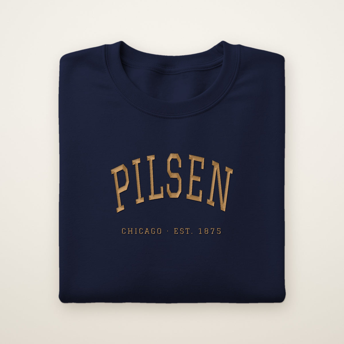 Pilsen Chicago embroidered crewneck sweatshirt, Navy, gold embroidery