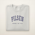 Pilsen Chicago embroidered crewneck sweatshirt, Ash, navy embroidery