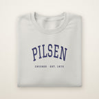 Pilsen Chicago embroidered crewneck sweatshirt, Ash, navy embroidery