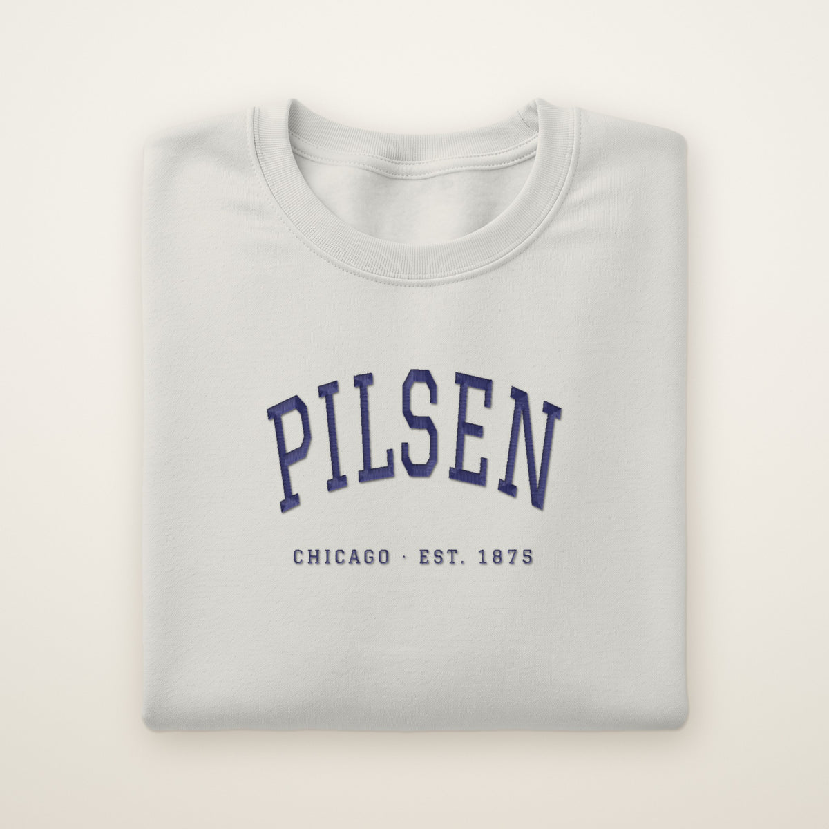 Pilsen Chicago embroidered crewneck sweatshirt, Ash, navy embroidery