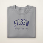 Pilsen Chicago embroidered crewneck sweatshirt, Sport Grey, navy embroidery
