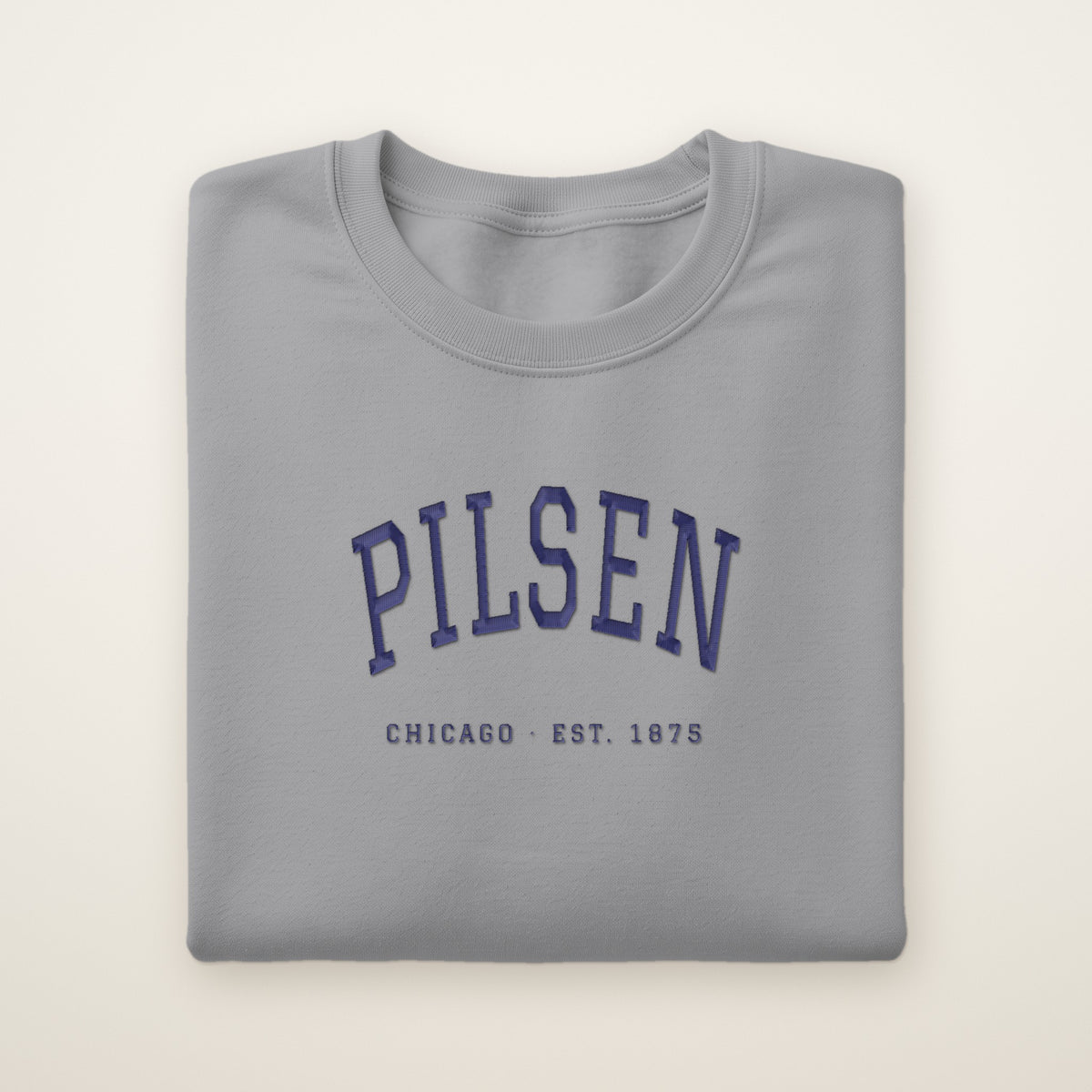 Pilsen Chicago embroidered crewneck sweatshirt, Sport Grey, navy embroidery