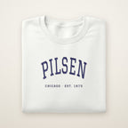 Pilsen Chicago embroidered crewneck sweatshirt, White, navy embroidery
