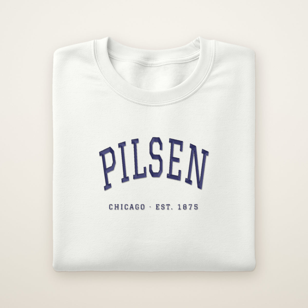 Pilsen Chicago embroidered crewneck sweatshirt, White, navy embroidery