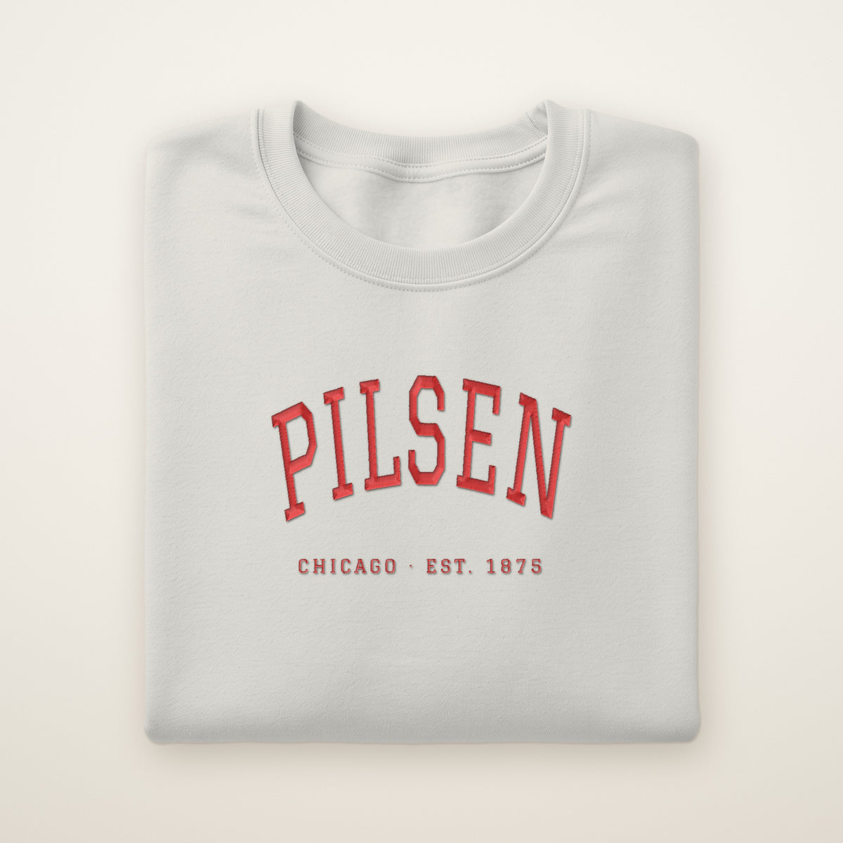 Pilsen Chicago embroidered crewneck sweatshirt, Ash, red embroidery