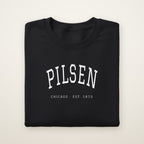 Pilsen Chicago embroidered crewneck sweatshirt, Black, white embroidery