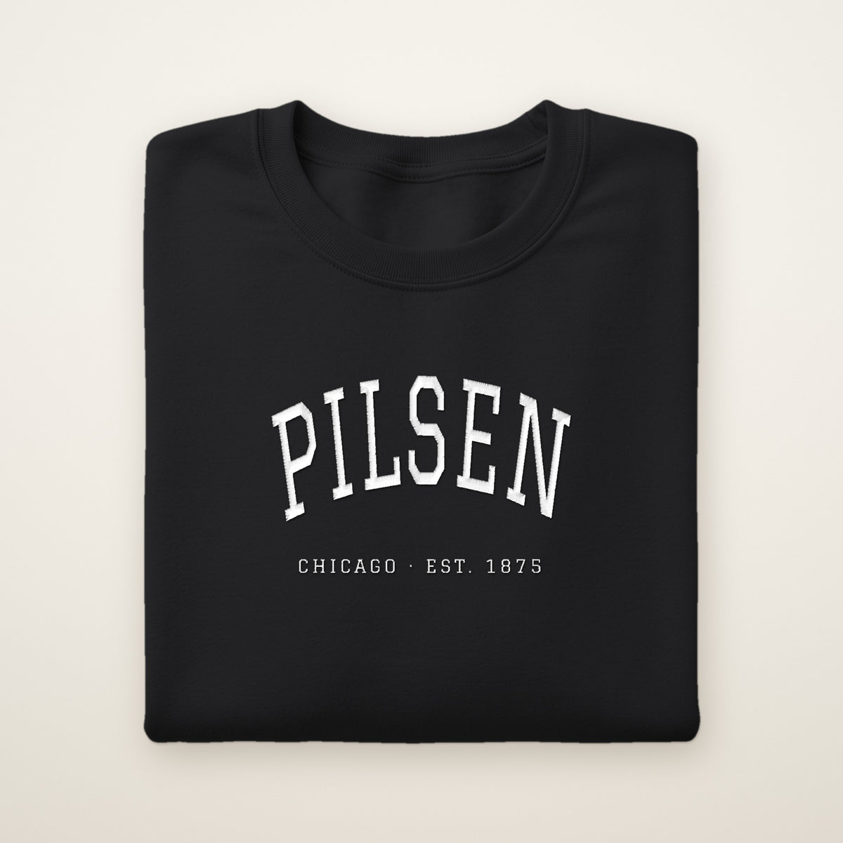 Pilsen Chicago embroidered crewneck sweatshirt, Black, white embroidery
