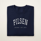 Pilsen Chicago embroidered crewneck sweatshirt, Navy, white embroidery