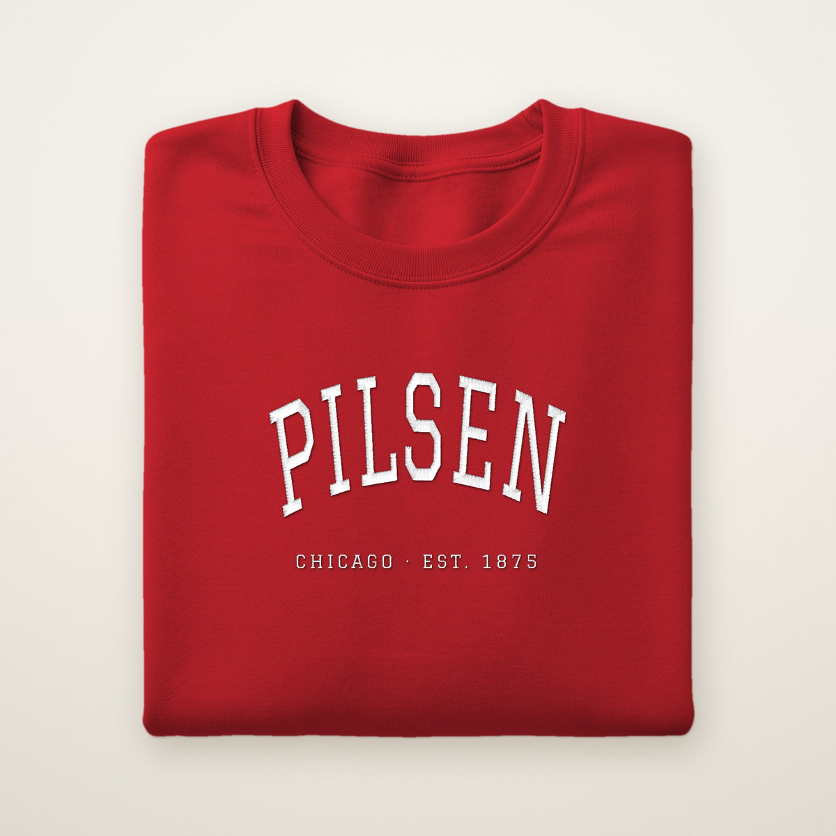 Pilsen Chicago embroidered crewneck sweatshirt, Red, white embroidery