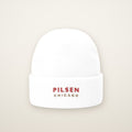 Pilsen Chicago Embroidered Cuffed Beanie, Red Thread, front view