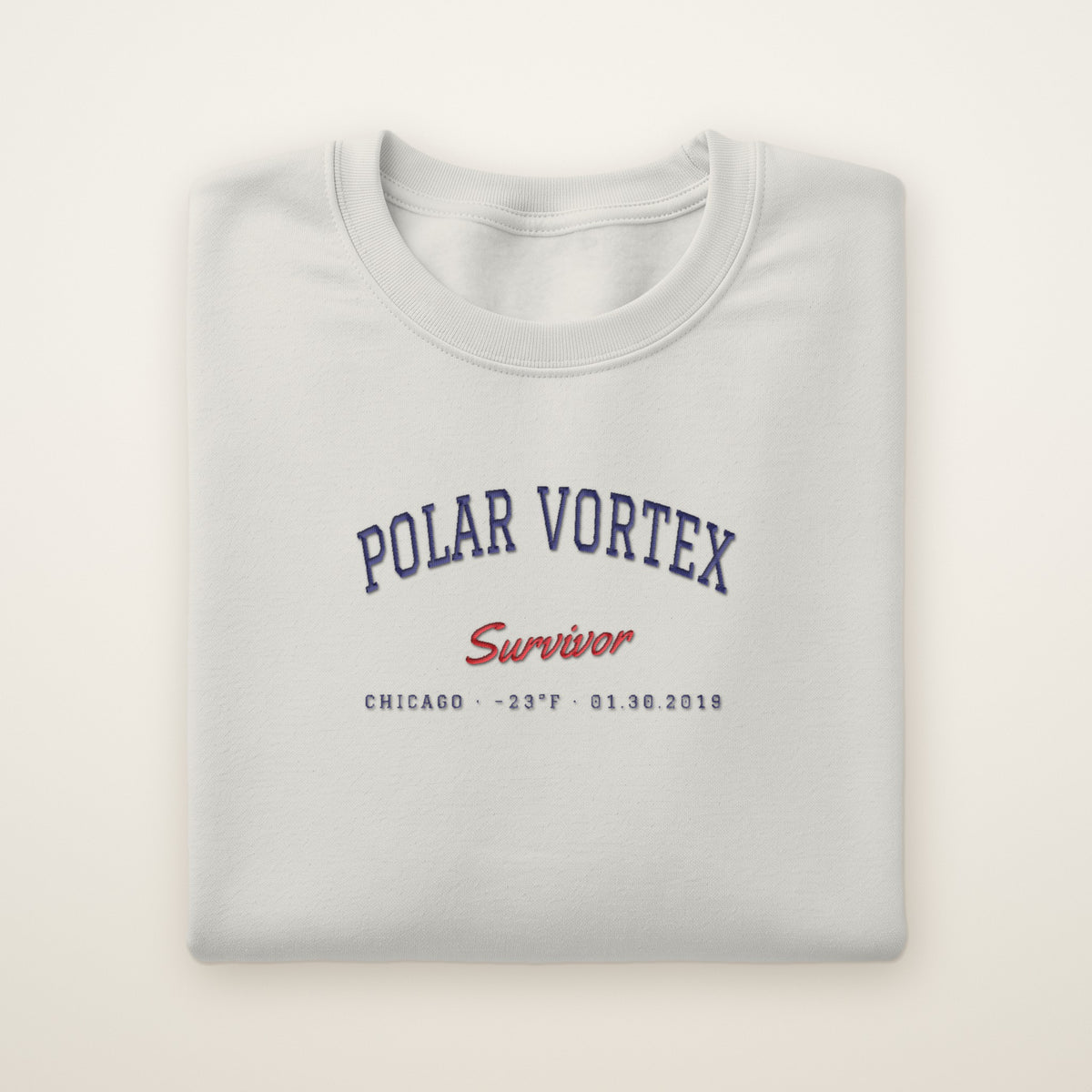 Polar Vortex Survivor Chicago embroidered crewneck sweatshirt, Ash, navy and red embroidery