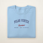 Polar Vortex Survivor Chicago embroidered crewneck sweatshirt, Light Blue, navy and red embroidery