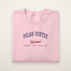 Polar Vortex Survivor Chicago embroidered crewneck sweatshirt, Light Pink, navy and red embroidery