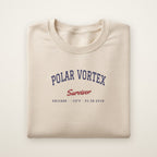 Polar Vortex Survivor Chicago embroidered crewneck sweatshirt, Sand, navy and red embroidery